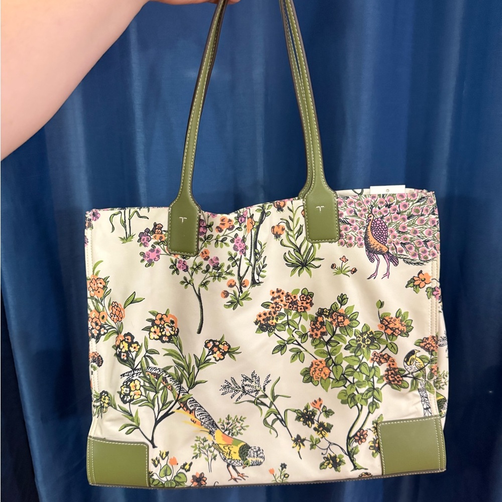 Tory Burch Ella Green and Cream Floral Tote - Picture 4 of 8